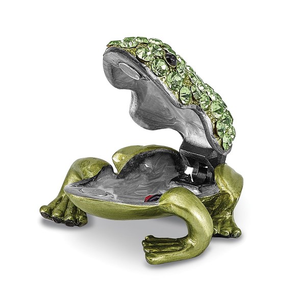 Pewter Bejeweled Crystals HOPPER Small Green Frog Trinket Box with Pendant - Picture 3 of 9